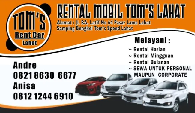 Tom's Rent Car Rental Mobil Lahat - Photo by Google